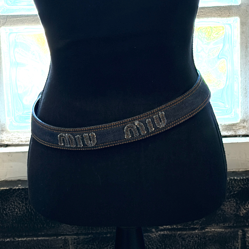 Vintage Denim And Brass Miu Miu Logo Belt Size 35